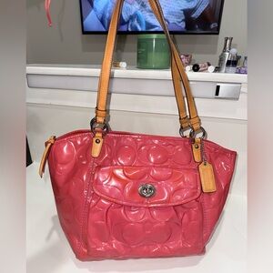 Coach Pink Patent Leather Tote Bag
